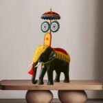 Pooram Elephant with Umbrella (Mahogany Wood)